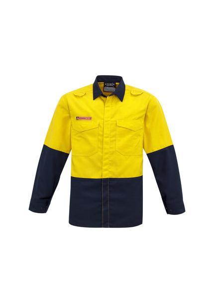 Mens Hi Vis Spliced Shirt FR HRC1 ZW138 Work Wear Syzmik XXS Yellow/Navy 